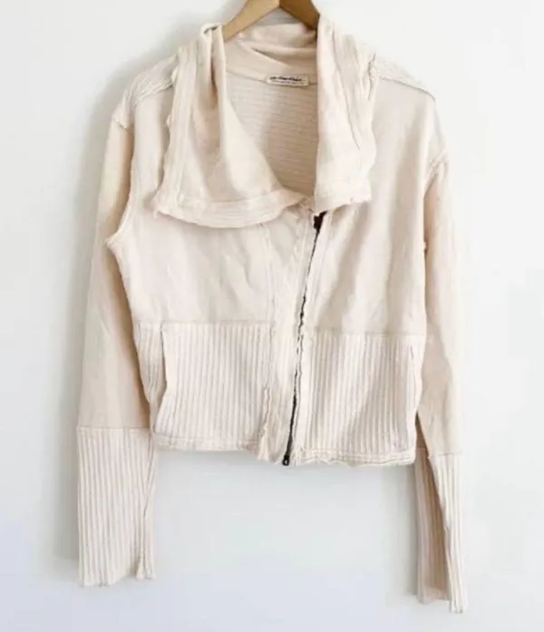 Free people cream hazel cardi sweater zip up jacket size medium - Image 4