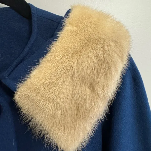 Vintage Kilgarnock Blue Wool Coat Genuine Fur Collar Mid Century‎ - Image 5