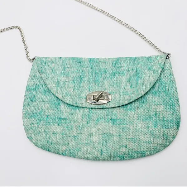l*space Aqua Teal Blue Space Dye Silver Chain Crossbody Festival Bag Purse - Image 7