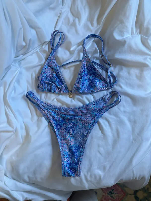 Kulani Kinis Blue Floral Print Double-Strap Bikini - Image 4