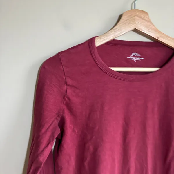 J.Crew Vintage Cotton Long Sleeve T-Shirt Size S Maroon Womens Slub Knit Tee - Image 2