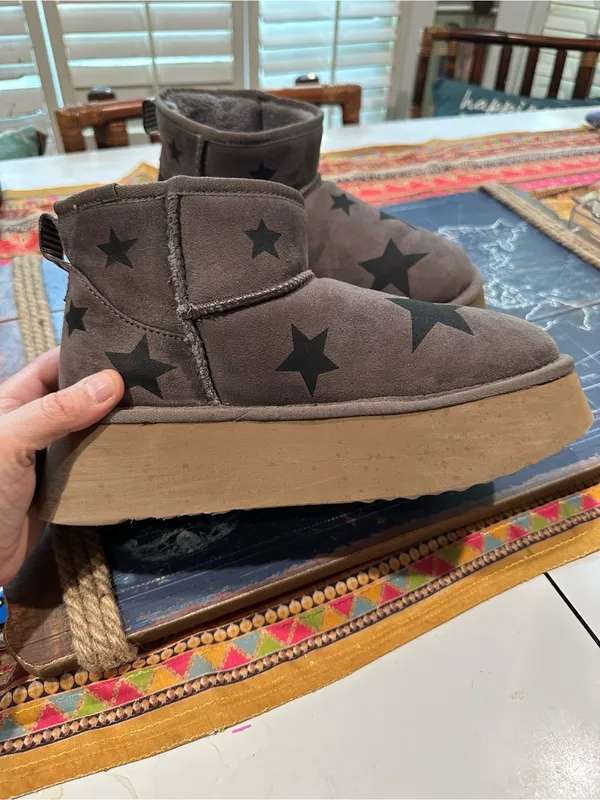 Steve Madden “Chels” Charcoal Star Suede Platform Boots – Size 8 - Image 7