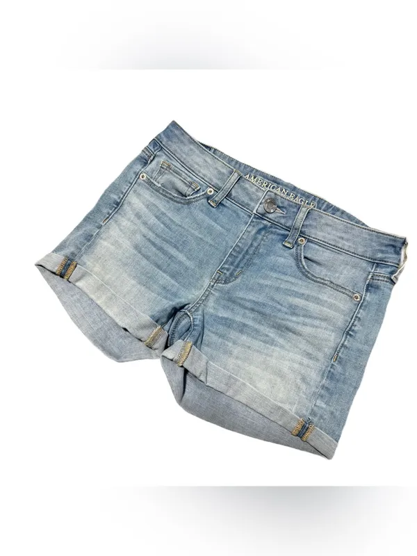 American Eagle Jean Shorts Women's 4 Light Wash Denim Medium Rise Cuffed Stretch - Image 4