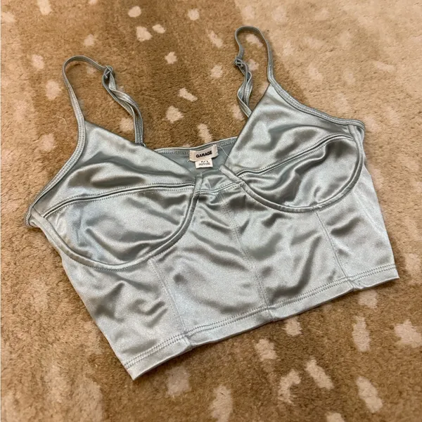 Garage light blue sleek shiny silver blue long line bra women’s size P/S - Image 4