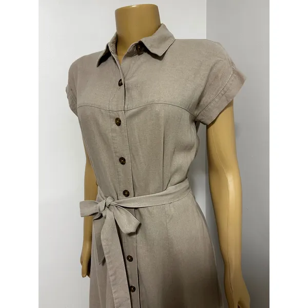 Calvin Klein Womens Tan Beige Linen Blend Button Front Belted Shirt Dress Size 4 - Image 2