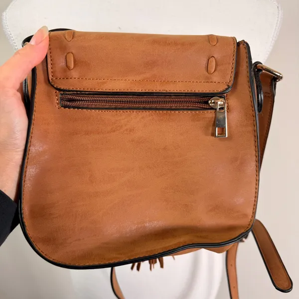 Mellow World Brown Vegan Leather Whipstitch Tassel Crossbody Saddle Bag - Image 4