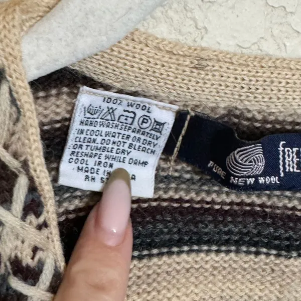Vintage Grandma Knit Sweater Sz Small Oversized Patchwork‎ Striped Cozy Cabin - Image 4