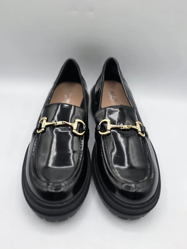 Womens Platform Patent Loafers Slip On Shoes Size 9.5 Black Gold Accents INC NEW - Image 3