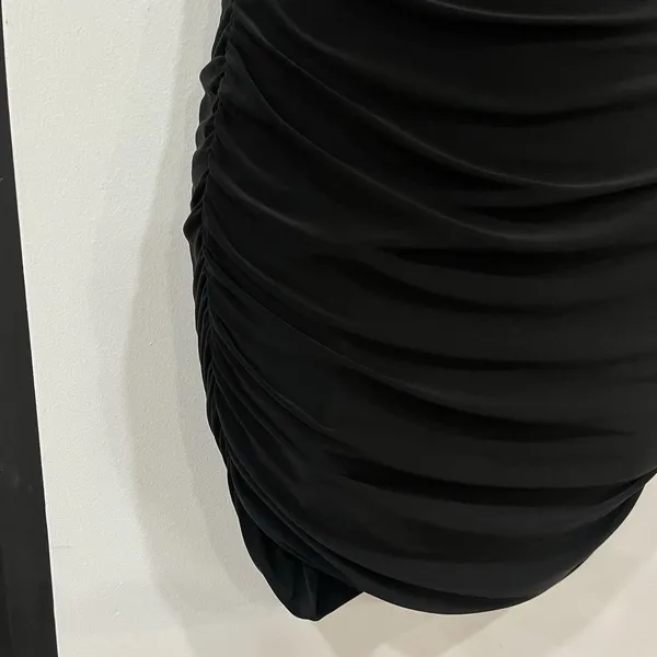 Pretty Little Thing Black Bodycon Ruched Dress US 4 UK 8 Strappy Party Cocktail - Image 5