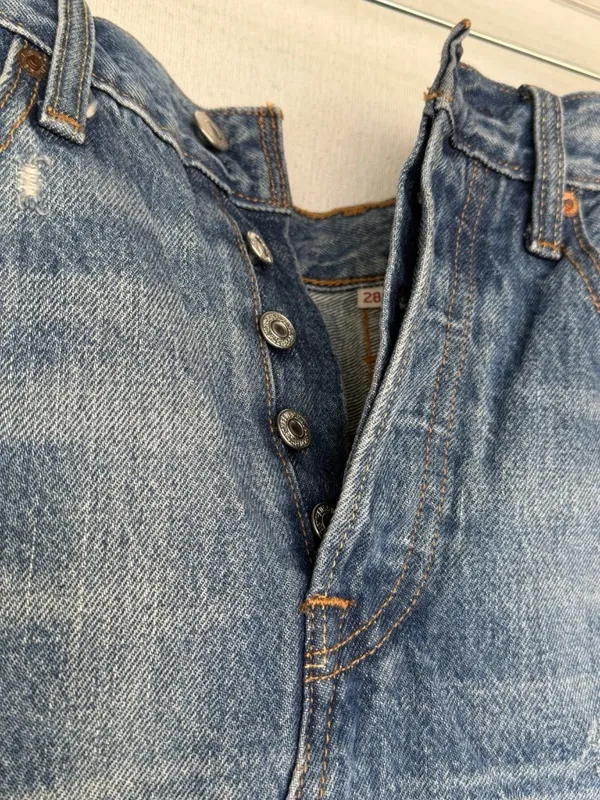 Levi's Distressed Denim Mini Skirt Button Fly Raw Hem 28 - Image 4