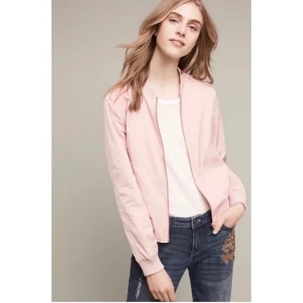 Anthropologie HEI HEI Journey Bomber Jacket Solid Light Pink Sporty Medium - Image 5