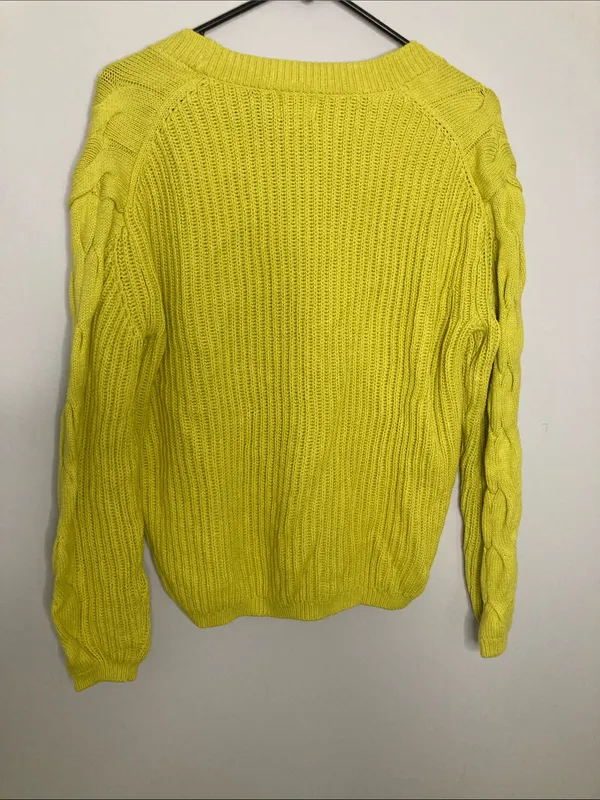 St. John's Bay Neon Yellow Cable Knit V-Neck Cardigan S - Image 12
