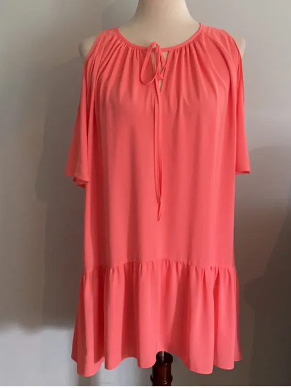 NEW Amanda Uprichard short cold shoulder dress in coral peach size small - Image 2