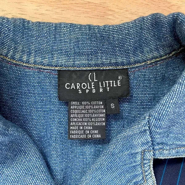 Carole Little Vintage 90s Denim Tapestry Patchwork Button Up Vest Top S - Image 5