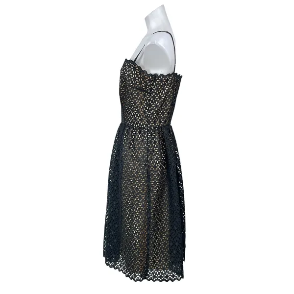 Trina Turk Black Beige Floral Lace Overlay Sleeveless Fit & Flare Midi Dress 10 - Image 2