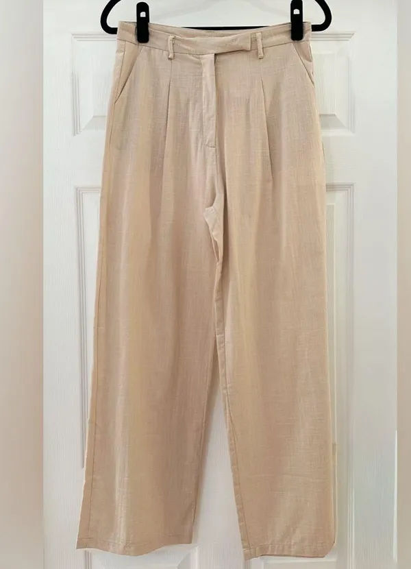 NWT Commense Pleated Front Wide Leg Trouser Pants Tan Sz Small - Image 2
