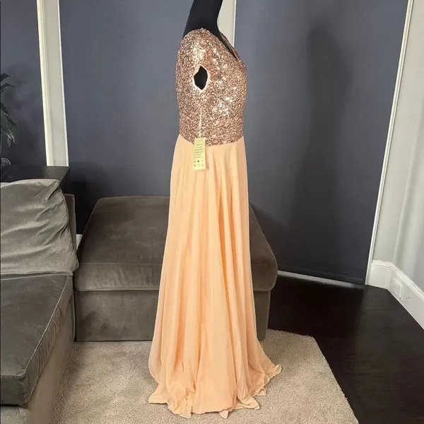 Women’s Full Length Prom Formal Dress Sequined V-Neck Bodice SideZip Size 12 NEW - Image 4