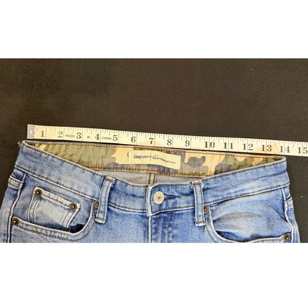 Gap 1969 Best Girlfriend Jeans 27T Light Wash Distressed Camo Trim Cuff cropped - Image 9