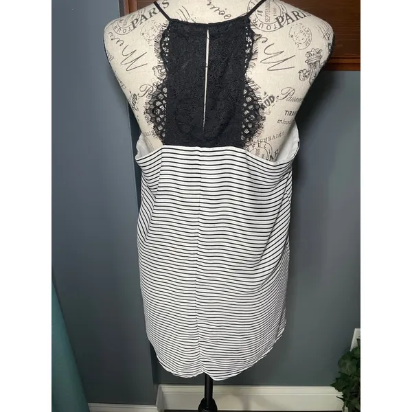 Express Womens Black‎ White Striped Lace Racerback Cami Tank Top Size Medium - Image 2