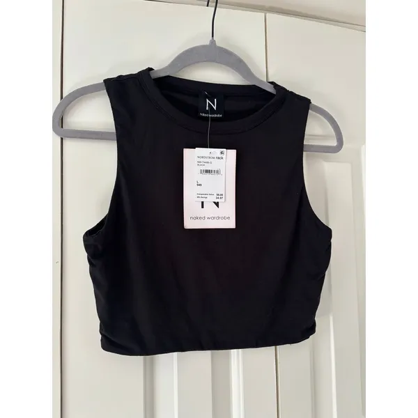 NWT Naked Wardrobe Black Sleeveless Crop Tank Top Women’s Large Stretch - Image 3