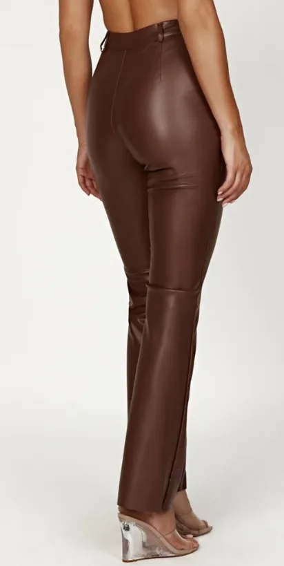 Meshki Tyra Straight Leg Faux Leather Pants Chocolate - Image 4