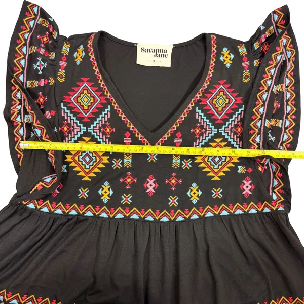 Savanna Jane‎ Black Embroidered Flutter Sleeve V Neck Boho Top Size S - Image 7