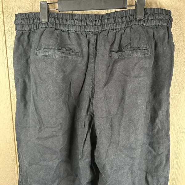 J Crew Wide Leg Seaside Pants Womens Sz XL Black Linen Pull On Lagenlook Coastal - Image 5