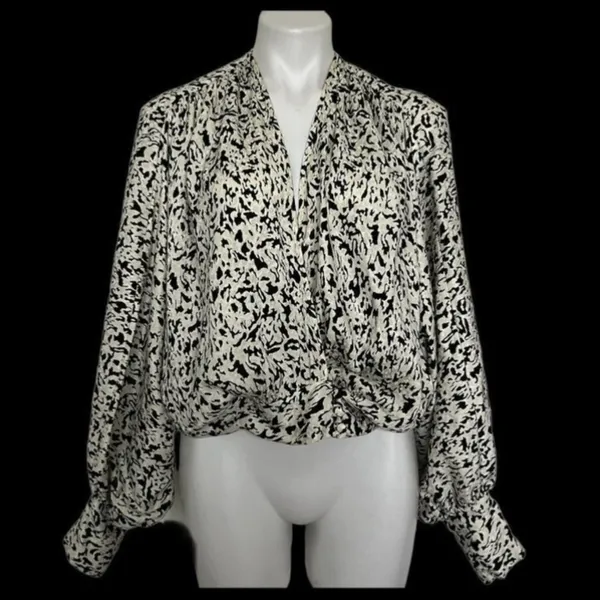 ZARA Wrap Balloon Sleeve Blouse Top XSMALL white black - Image 4