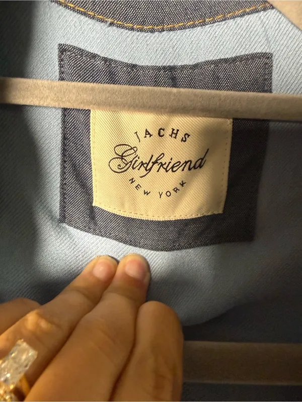 JACHS Girlfriend Blue Quilted Chambray Denim Jacket - Image 4