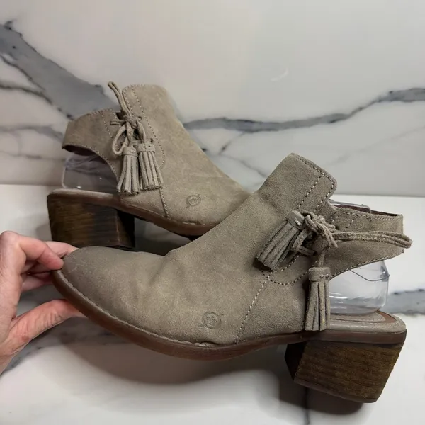 Born Taupe Leather Monikah Boots Sz 9.5 Festival Boho Western Fringe Side Zip - Image 6
