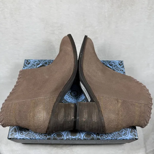 Extrafine Sugar Rachel Taupe Suede Western Fringe Ankle Booties Womens 9.5 - Image 7