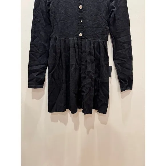 Lulus Black Ribbed Knit Button Front Pleated Skirt‎ Dress Size M - Image 5