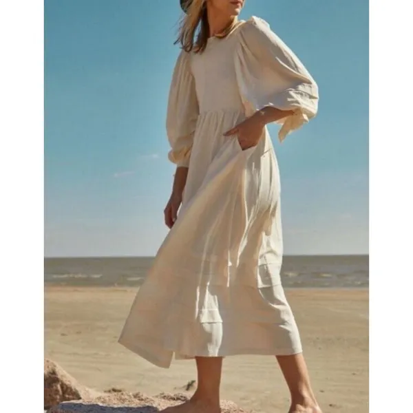 Hunter Bell Bennett Puff Sleeve Maxi Dress‎ Cream Cottagecore NWT M - Image 3