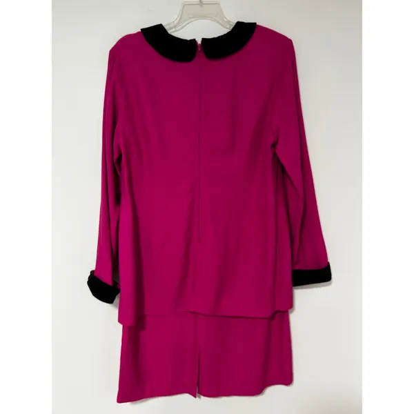 VINTAGE Victoria Holley Magenta Pink Skirt Suit Set Velvet Peter Pan Collar 16 - Image 6