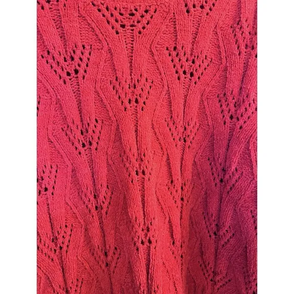 BCBGMAXAZRIA Bright‎ Red Pointelle Knit Chenille Pullover Sweater Size Large - Image 2