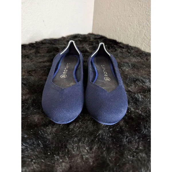 Rothy's Navy Blue The Round Toe Retired White Halo‎ Ballet Flats EUC Size 8.5 - Image 2