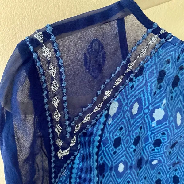 Lucky Brand 3/4 Sleeve Blouse Semi Sheer Blue M - Image 8