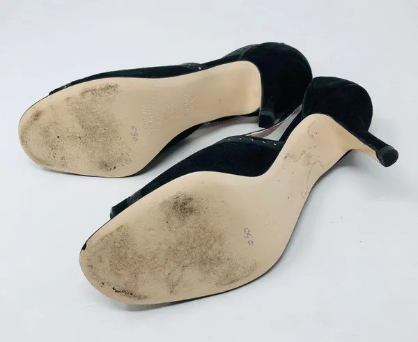 Black suede peep toe heels, made in Italy - Image 6