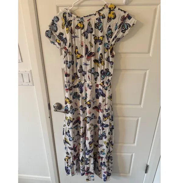 Old Navy Sz M Womens White Butterfly Print Tiered Maxi Dress Whimsical Feminine - Image 4