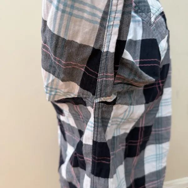 Barbour Womens Shoreline Shirt 10 EUC Oversized Windowpane Tartan Coastal Preppy - Image 13