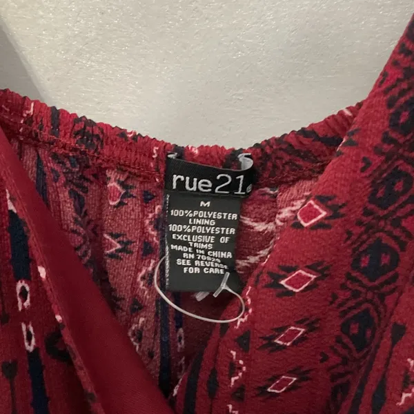 rue21 Womens Jumpsuit Red Geometric Tribal Print Wide Leg Medium - Image 4
