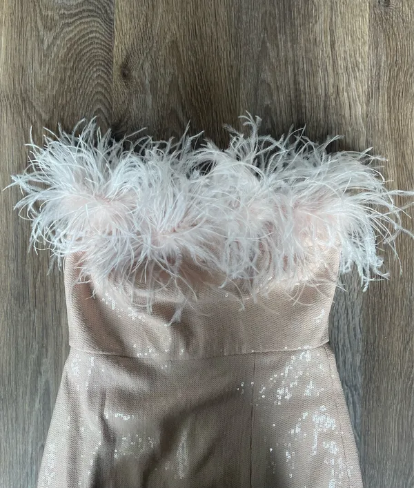 Amanda Uprichard Feather Trim Sequin Strapless Mini Dress Blush Sz S NWT - Image 5