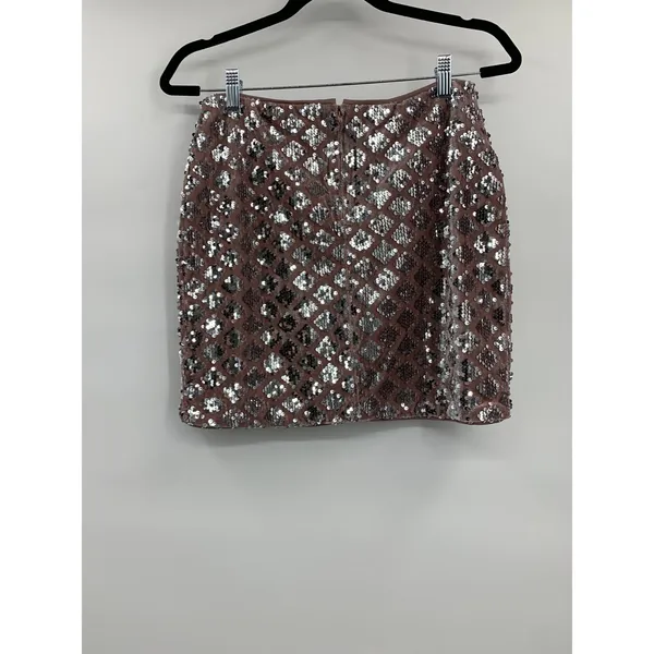 Crystal Doll Womens Pink Champagne Velvet Sequined Mini Skirt Medium NEW - Image 9