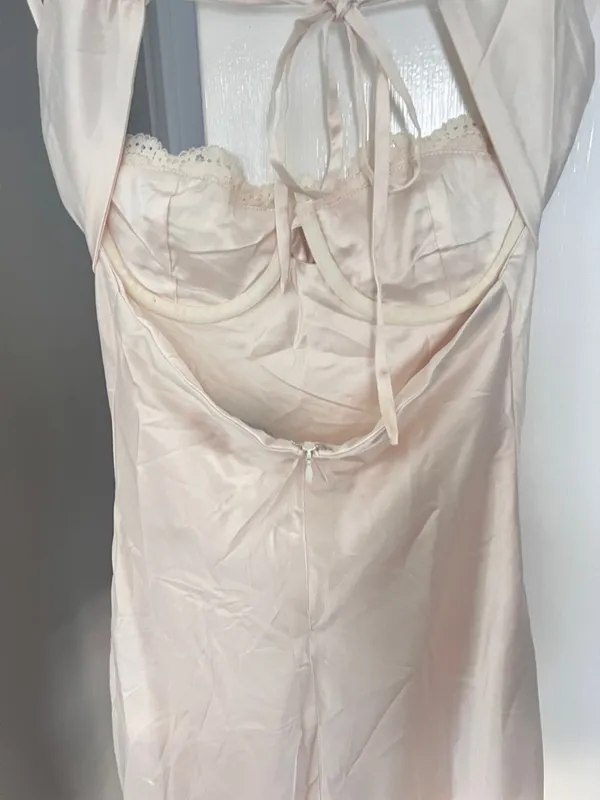 BabyBoo Silky Satin Light Blush Slip Dress with Spaghetti Straps S - Image 4