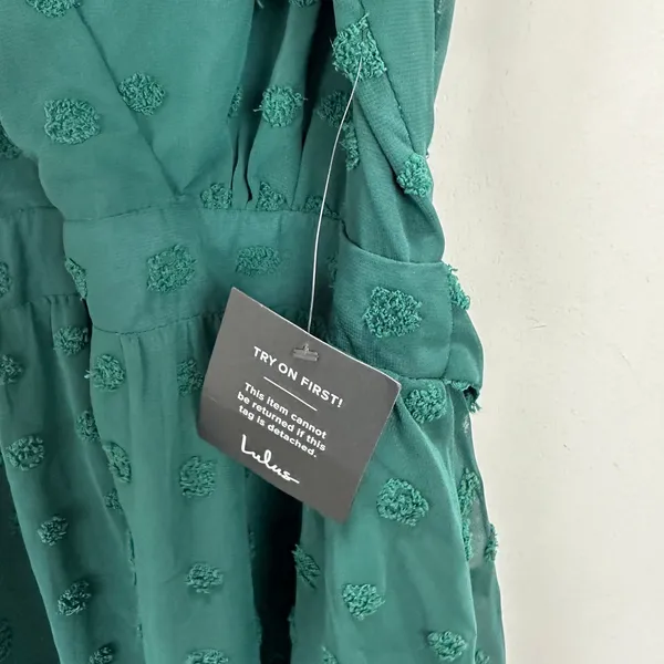 Lulus Always on Repeat Emerald Green Clip Dot Long Sleeve Mini Dress Large NWT - Image 10