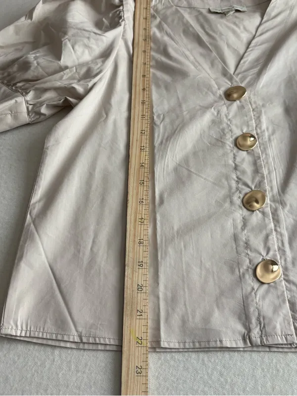 Women's Cream V-Neck Button Front Puff Sleeve Blouse - Image 5
