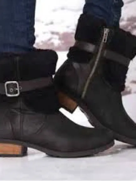 UGG women black leather 7.5Shearling biker Boots US - Image 3