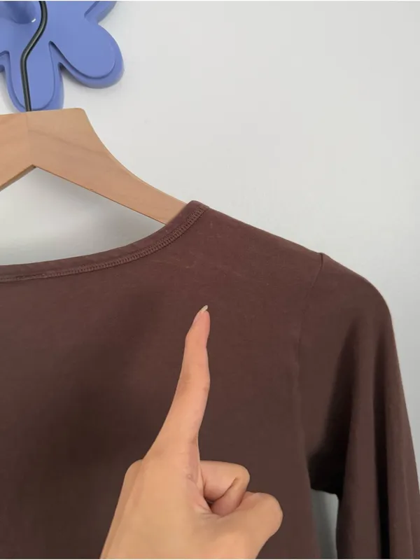 Skims XL Vintage Long Sleeve Henley Coca Brown Crew Minimal Fall Forest - Image 2
