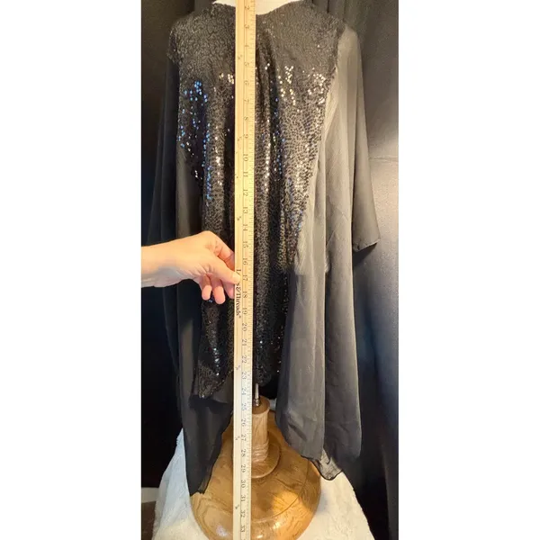 Black Sequin Kaftan Top Sheer Batwing Sleeve Oversized Party Blouse goth - Image 6