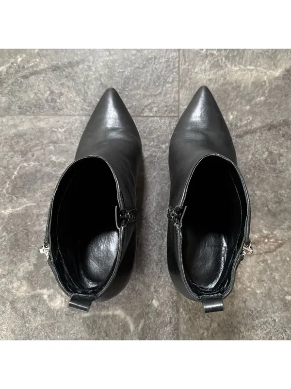 Marc Fisher Black Leather Zip Up Boots With Heel Booties Size 8 - Image 3